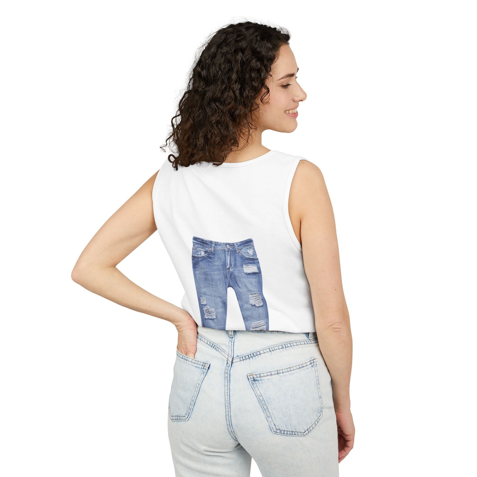 Ripped Jeans & Peeking Eyes Tank — Graphic Sleeveless Tee
