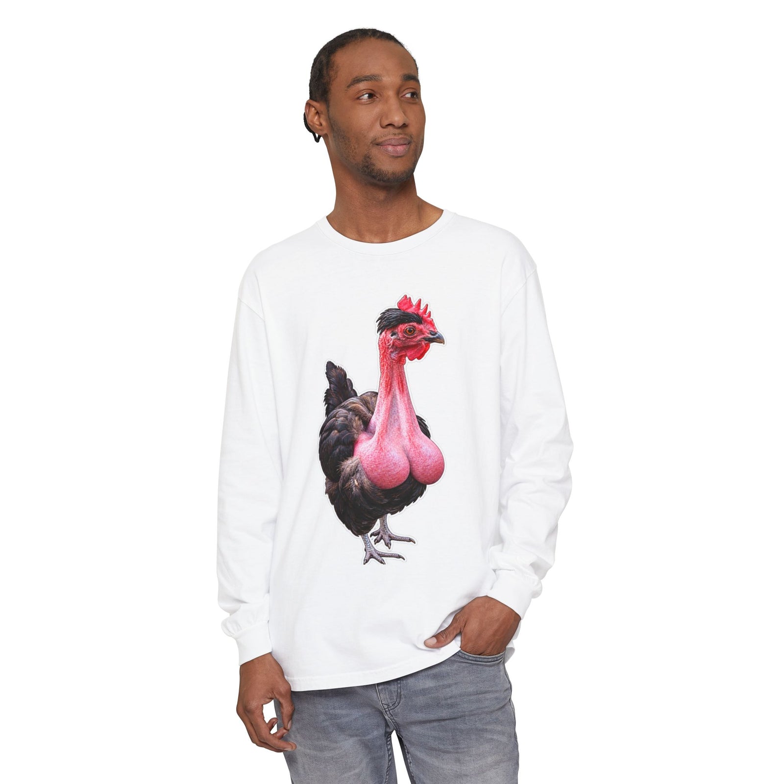 Long Sleeve T‑Shirt — Bold Hen Illustration Tee